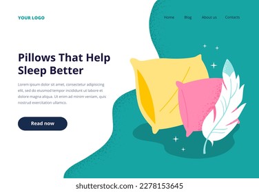 Comfortable pillows for better sleep. Relaxation, healthy sleep concept. Vector flat illustration for web banners or landing page.