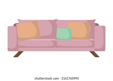 Comfortable pink sofa on white background. Vector image.	