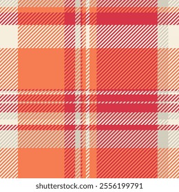 Comfortable plaid fabric pattern, cute check background tartan. Small texture textile vector seamless in light and orange colors palette.