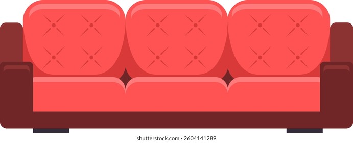 Comfortable red sofa with brown wooden base and armrests representing relaxation, style, and interior design perfect for living room or lounge area