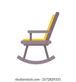 Comfortable rocking chair with curved base and yellow upholstery standing on white background