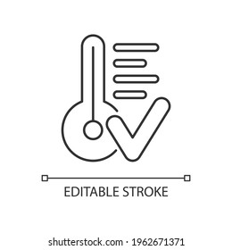Comfortable room temperature linear icon. Smart heating and conditioning system for home. Thin line customizable illustration. Contour symbol. Vector isolated outline drawing. Editable stroke