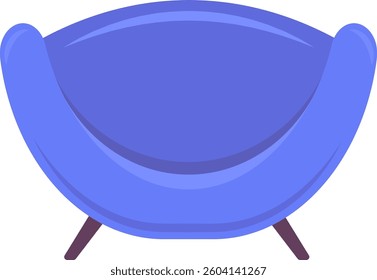 Comfortable round blue armchair featuring elegant wooden legs. Enhancing modern home interior design. Offering a cozy spot for relaxation. This furniture piece adds stylish detail to any living room