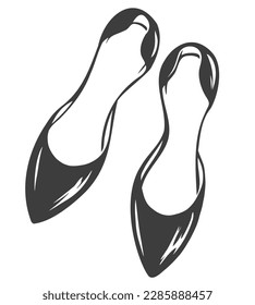 Comfortable shoes without heels. Ballet flats - women's shoes, silhouette. Vector illustration for business, logo, shop design.