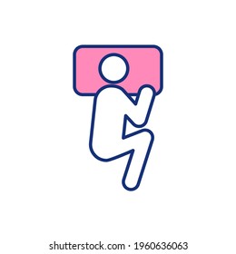 Comfortable sleeping on side RGB color icon. Side sleeper. Maintaining correct spinal alignment. Shoulder pain risk. Increasing overall sleep ability. Relieving back pain. Isolated vector illustration