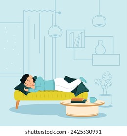 Comfortable sleeping woman Hygge concept Vector illustration