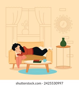 Comfortable sleeping woman Hygge concept Vector illustration