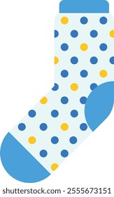 Comfortable sock featuring playful blue and yellow dots against a crisp white background, providing warmth and coziness for feet during chilly winter days