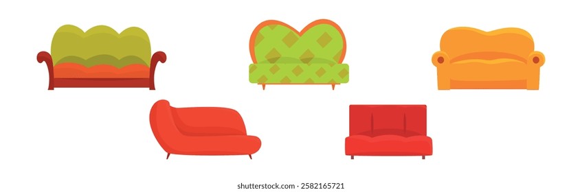 Comfortable Sofa and Couch as Apartment Furniture Vector Set