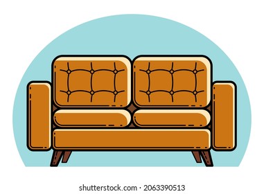 Comfortable sofa furniture vector illustration or icon isolated on white, soft couch daybed.