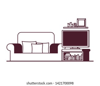 comfortable sofa in living room with plasma tv