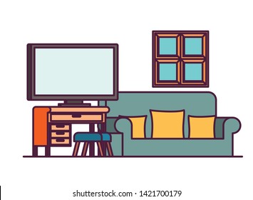 comfortable sofa in living room with plasma tv
