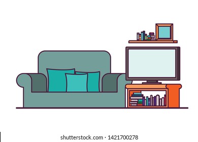 comfortable sofa in living room with plasma tv