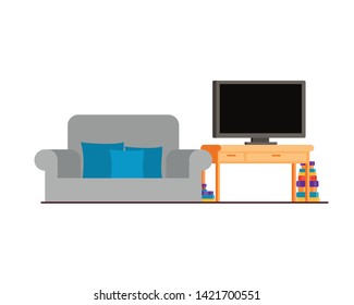 comfortable sofa in living room with plasma tv