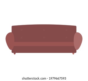 Comfortable sofa on white background. Isolated brown couch lounge in interior, furniture item. Modern divan sheathed with soft textile. Living room or office classic furnishings, relaxation area