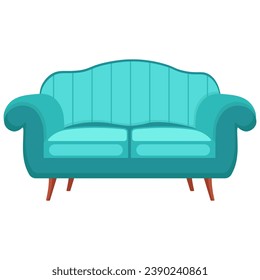 Cómodo sofá sobre fondo blanco. Estilo de caricatura. Ilustración vectorial.