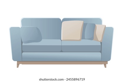 Comfortable sofa on white background. Isolated couch lounge in interior. Flat cartoon style vector illustration.
