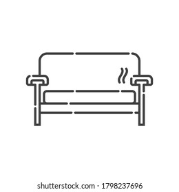 Cómodo sofá con una almohada. Imagen de un sofá en línea de estilo artístico. Mobiliario de elementos en el interior. Moderno y elegante objeto de relajación. Ilustración plana con ajuste sobre fondo blanco. Vector.