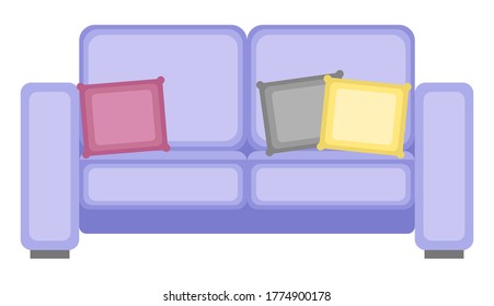 Comfortable sofa with pillows. Couch.  Isolated on a white background. Flat design. Vector illustration.