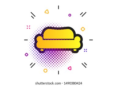 Comfortable sofa sign icon. Halftone dots pattern. Modern couch furniture symbol. Classic flat sofa icon. Vector