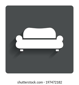 Comfortable sofa sign icon. Modern couch furniture symbol. Gray flat button with shadow. Modern UI website navigation. Vector