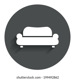 Comfortable sofa sign icon. Modern couch furniture symbol. Circle flat button with shadow. Modern UI website navigation. Vector