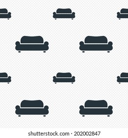 Comfortable sofa sign icon. Modern couch furniture symbol. Seamless grid lines texture. Cells repeating pattern. White texture background. Vector