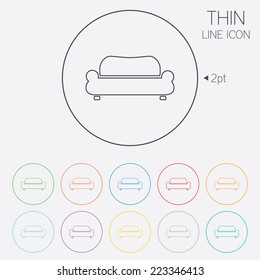 Comfortable sofa sign icon. Modern couch furniture symbol. Thin line circle web icons with outline. Vector