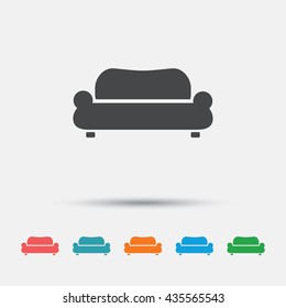 Comfortable sofa sign icon. Modern couch furniture symbol. Graphic element on white background. Colour clean flat sofa icons. Vector