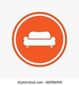 Comfortable sofa sign icon. Modern couch furniture symbol. Graphic design element. Flat sofa symbol on the round button. Vector