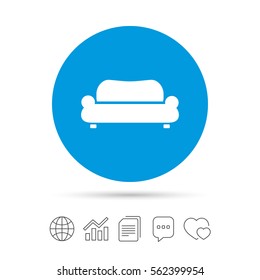 Comfortable sofa sign icon. Modern couch furniture symbol. Copy files, chat speech bubble and chart web icons. Vector