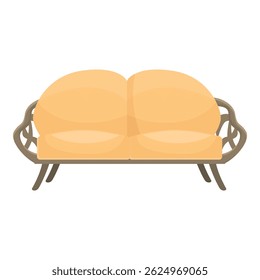 Comfortable sofa with soft pillows standing on curved legs isolated on white background