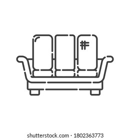 Cómodo sofá con tres almohadas. Imagen de un sofá en línea de estilo artístico. Mobiliario de elementos en el interior. Moderno y elegante objeto de relajación. Ilustración plana con ajuste sobre fondo blanco. Vector
