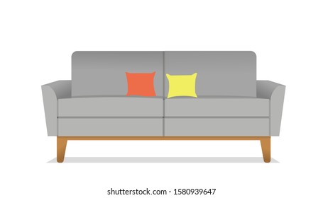 comfortable sofa with two pillows, can be used for your interior design