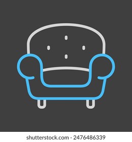 Comfortable soft armchair vector on dark background icon. Graph symbol for furniture, web site and apps design, logo, app, UI