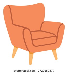 Confortável poltrona laranja macio interior plana cor vetor ilustração modelo design
