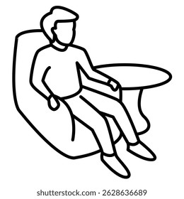 Ícone de espaço confortável representado pelo estilo de linha de sofá confortável.