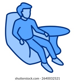 Comfortable Space icon represented by Comfortable sofa Blue style.