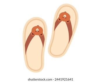 Comfortable summer shoes. Pair of slippers with bear on them. Vector beach slide flip flops in flat style