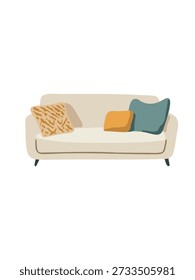 Sofá estofado confortável com almofada decorativa