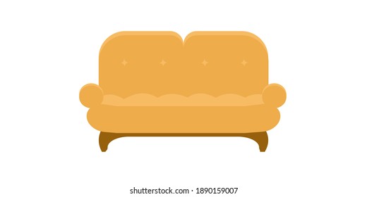 Comfortable vintag yellow sofa Flat vector illustration isolated