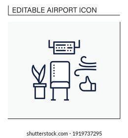 Comfortable Waiting Area Line Icon.Clean And Fresh Air For Passengers On Plane. Timely Disinfection Saves From Diseases. Airport New Normal Concept. Isolated Vector Illustration.Editable Stroke