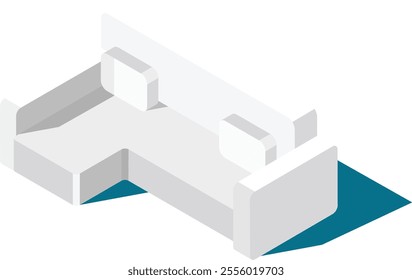 Comfortable white sectional sofa with pillows on turquoise rug in isometric view, perfect for interior design projects and home decor visualizations