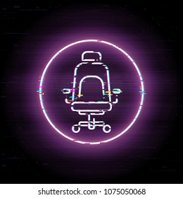 Comfortable work place glitched icon, business time vector art, glitch leader place illustration