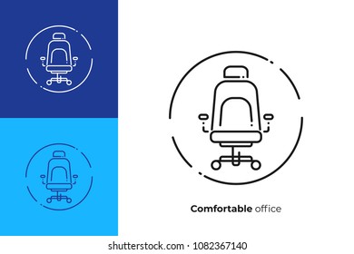 Comfortable work place line art icon, business time vector art, outline leader place illustration