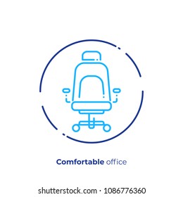 Comfortable work place line art icon, business time vector art, outline leader place illustration