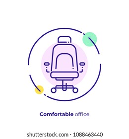 Comfortable work place line art icon, business time vector art, outline leader place illustration