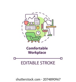 Comfortable Workspace Concept Icon. Employee Perks Abstract Idea Thin Line Illustration. Workspace Environment. Work Benefits. Vector Isolated Outline Color Drawing. Editable Stroke