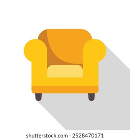 Comfortable yellow armchair casting long shadow on white background