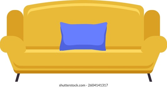 Comfortable yellow sofa with blue pillow inviting to relax and enjoy a moment of peace in the living room, perfect for interior design and furniture concepts